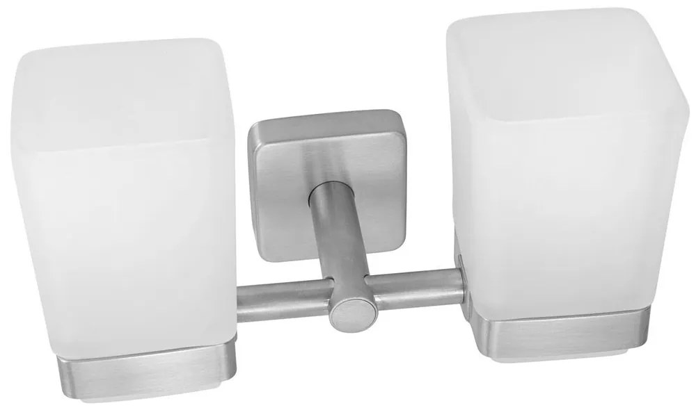 Ποτηροθήκη Διπλή Quattro 485599 21x11x10cm Satin Karag Ατσάλι,Γυαλί