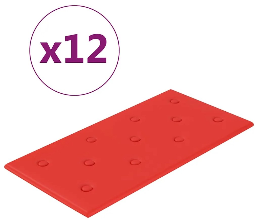 vidaXL Πάνελ Τοίχου 12 τεμ. Κόκκινο 60 x 30εκ. 2,16 μ² Συνθετικό Δέρμα