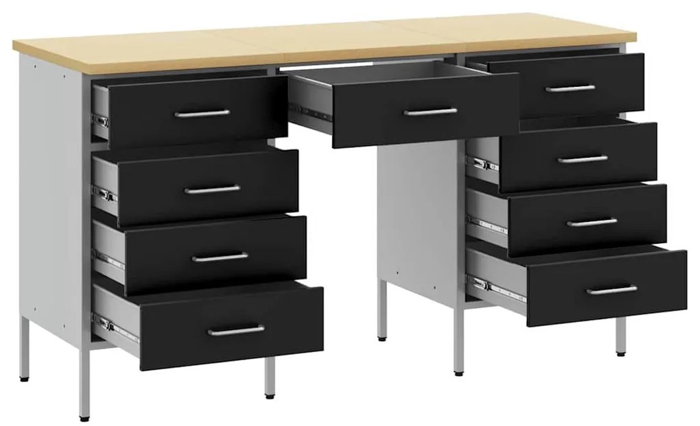 vidaXL Ντουλάπα Εργασίας με συρτάρι 3 pcs Μαύρο 150 x 55 x 85 εκ