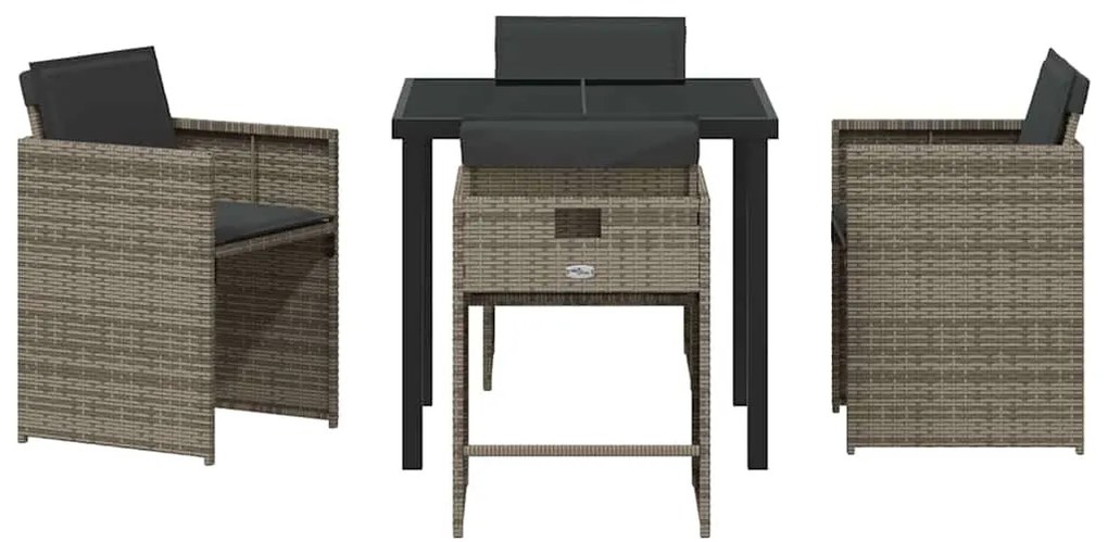 vidaXL Σέτ φαγητού για κήπο με μαξιλάρι 5 pcs Γκρι συνθετικό ρατάν