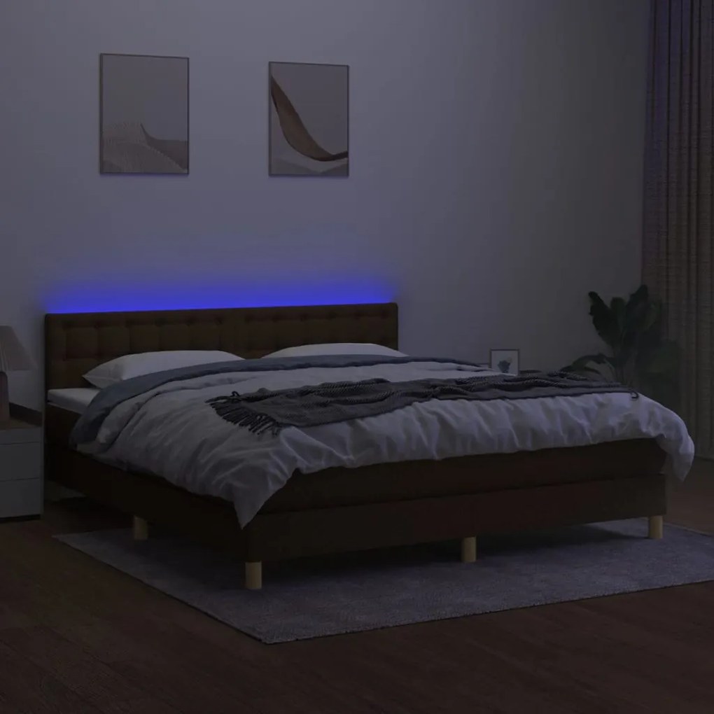 ΚΡΕΒΑΤΙ BOXSPRING ΜΕ ΣΤΡΩΜΑ &amp; LED ΣΚ.ΚΑΦΕ 160X200 ΕΚ ΥΦΑΣΜΑΤΙΝΟ 3134048