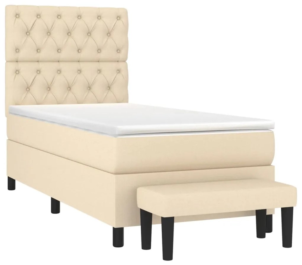 Κρεβάτι Boxspring με Στρώμα Κρεμ 80 x 200 εκ. Υφασμάτινο - Κρεμ