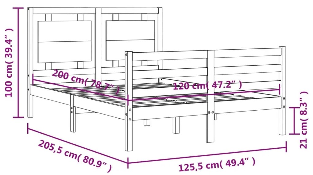 Πλαίσιο Κρεβατιού με Κεφαλάρι Λευκό 120x200 εκ. Μασίφ Ξύλο - Λευκό