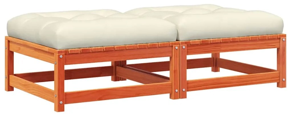 vidaXL Υποπόδια Κήπου 2 τεμ Καφέ Κεριού Μασίφ Ξύλο Πεύκου με Μαξιλάρια