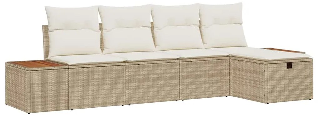 vidaXL Σετ Καναπέ Κήπου με μαξιλάρι 5 pcs Μπεζ Πολυ ράταν