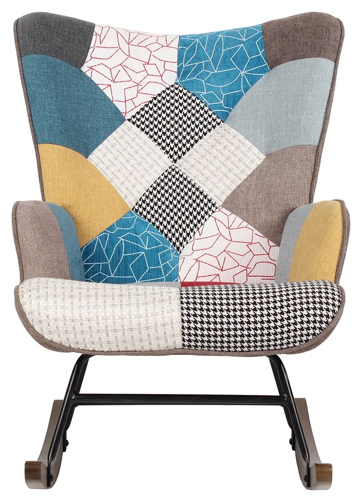 Πολυθρόνα Κουνιστή ArteLibre GERDA Patchwork Ύφασμα/Μέταλλο/Ξύλο 84x69x90cm