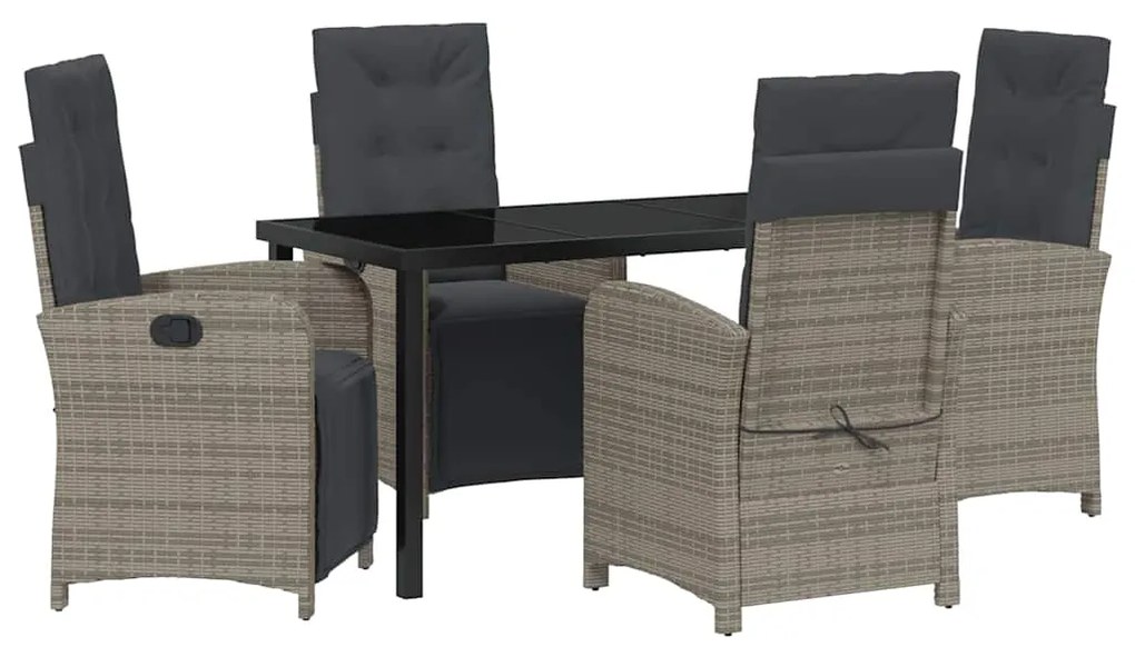 vidaXL Σέτ φαγητού για κήπο με μαξιλάρι 5 pcs Γκρι συνθετικό ρατάν