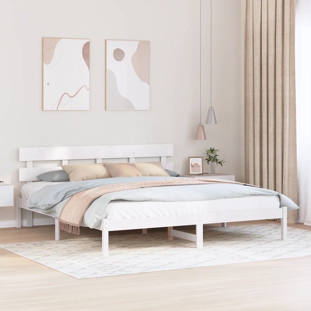 vidaXL Κρεβάτι με Κεφαλάρι Λευκό 180x200 εκ Μασίφ Ξύλο Πεύκου