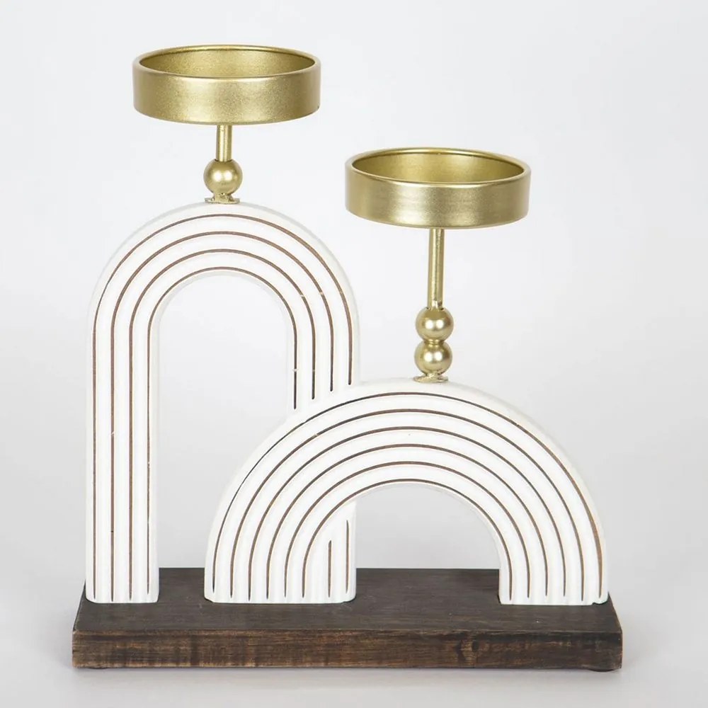 Κηροπήγιο Ρεσώ 2 Θέσεων 752-23014 23,50x8x26cm Gold-White-Walnut Estheti Home Μέταλλο,Ξύλο