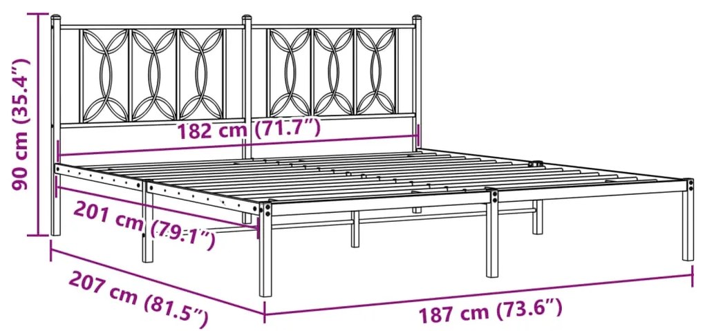 Πλαίσιο Κρεβατιού με Κεφαλάρι Λευκό 180x200 εκ. Μεταλλικό - Λευκό