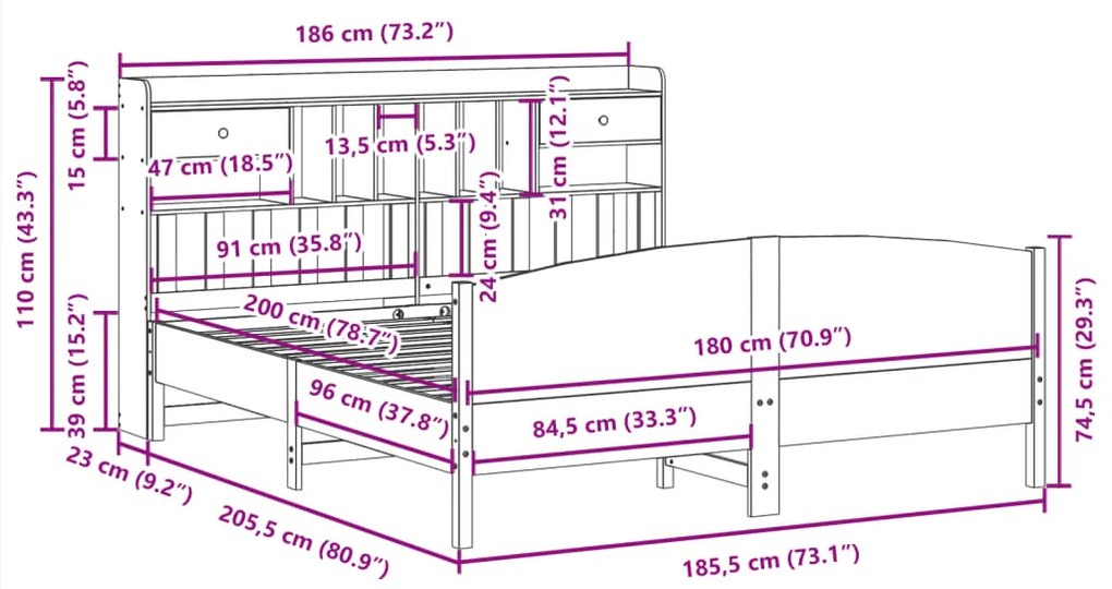 ΚΡΕΒΑΤΙ ΒΙΒΛΙΟΘΗΚΗ ΧΩΡΙΣ ΣΤΡΩΜΑ 180X200 ΕΚ ΜΑΣΙΦ ΞΥΛΟ ΠΕΥΚΟΥ 3323135