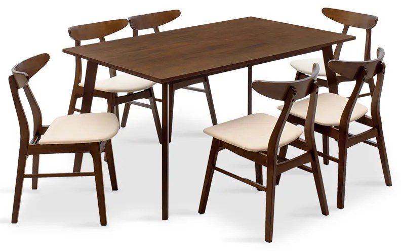 Intrahome Tραπεζαρία Benson - Orlean Intrahome σετ 7τμχ καρυδί - ύφασμα μπεζ 150x90x75εκ | SKU: INTRAPA-311111299