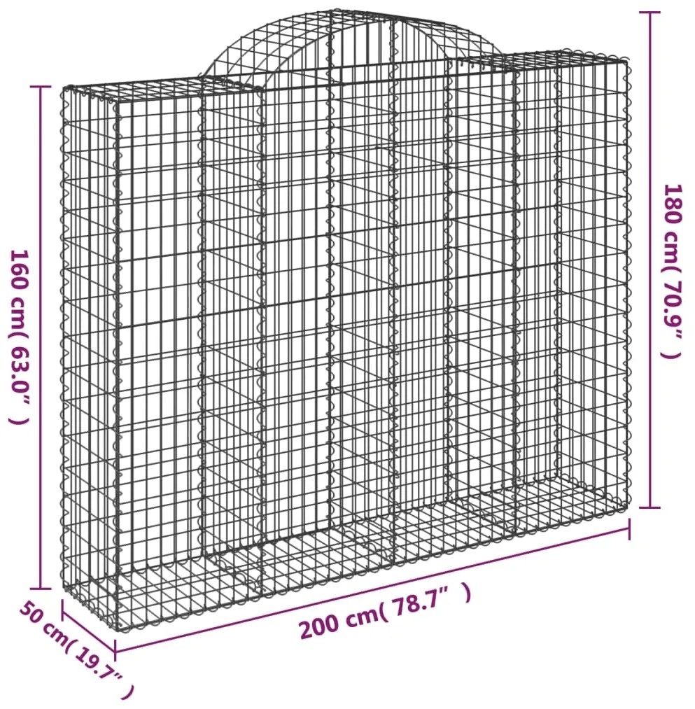 vidaXL Συρματοκιβώτια Τοξωτά 3 τεμ. 200x50x160/180 εκ. Γαλβαν. Ατσάλι