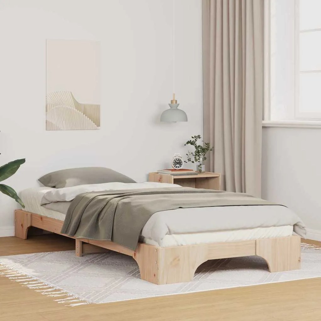 vidaXL Κρεβάτι δαπέδου Καφέ 90 x 220 cm Μασίφ ξύλο πεύκου