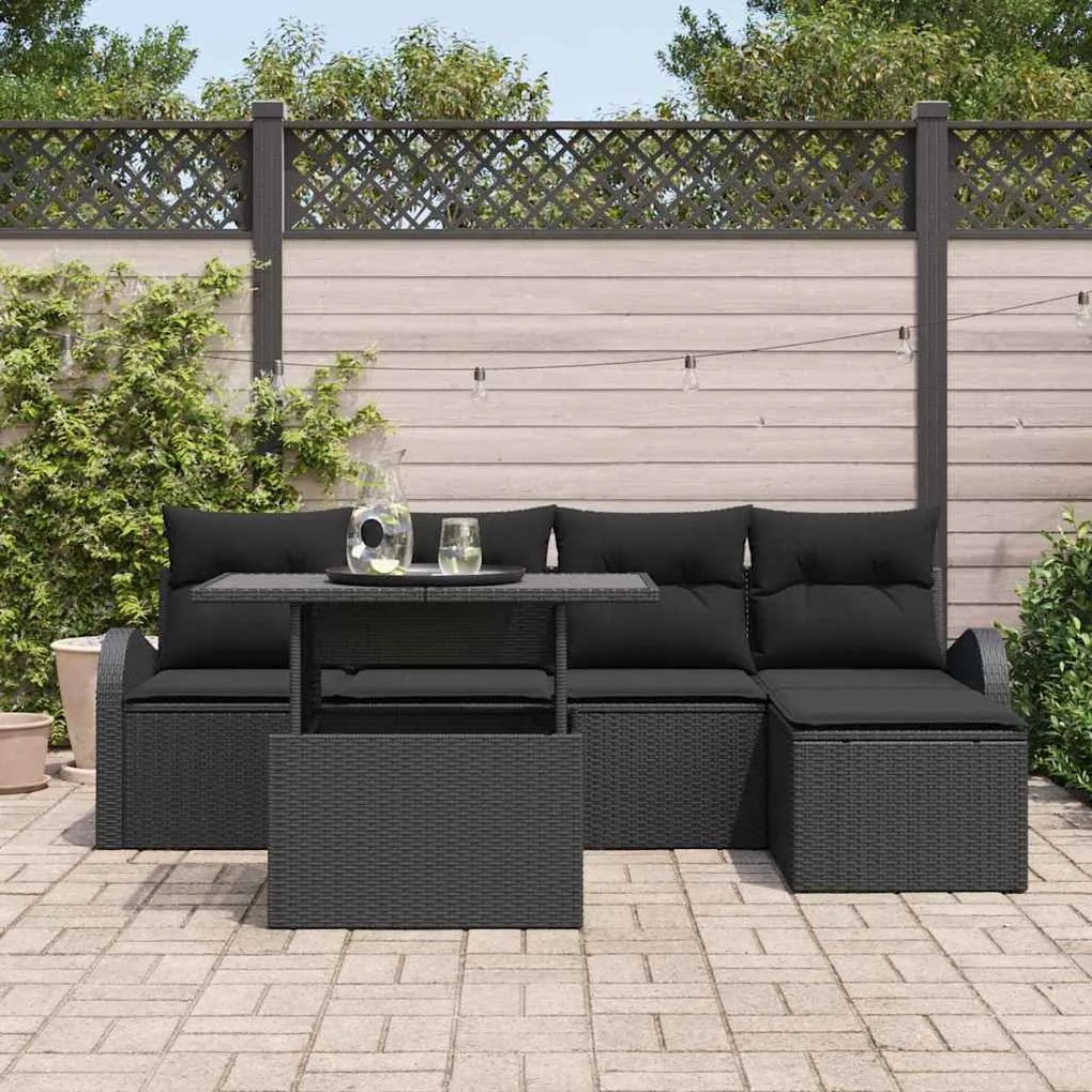 vidaXL Σετ Καναπέ Κήπου με μαξιλάρι 6 pcs Μαύρο Πολυ ράταν