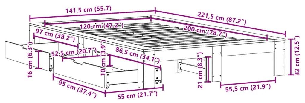 ΣΚΕΛΕΤΟΣ ΚΡΕΒ. ΧΩΡΙΣ ΣΤΡΩΜΑ ΚΑΦΕ ΚΕΡΙΟΥ 120X200 ΕΚ ΜΑΣΙΦ ΠΕΥΚΟ 3309004