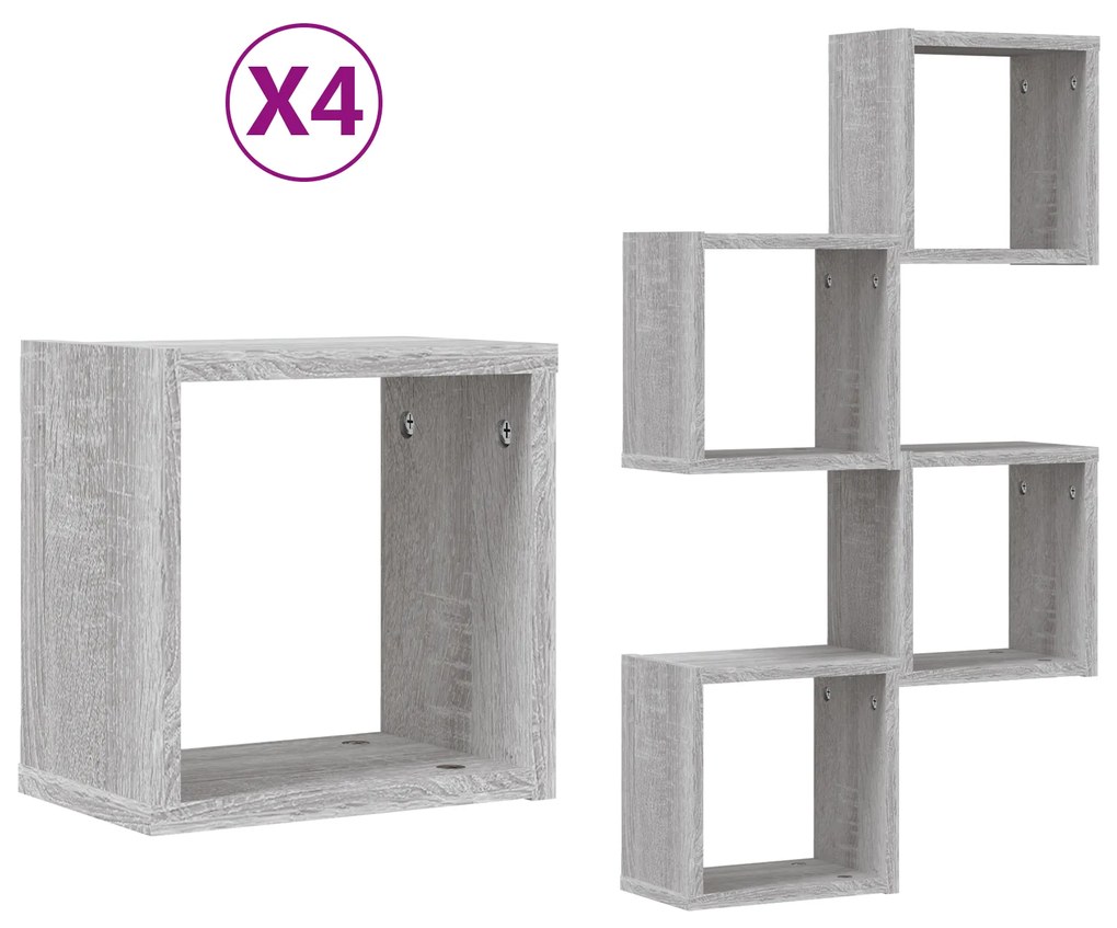 vidaXL Floating Ράφια Γκρι σονομά MDF Μεσαία Επιτοίχια Floating Ράφια