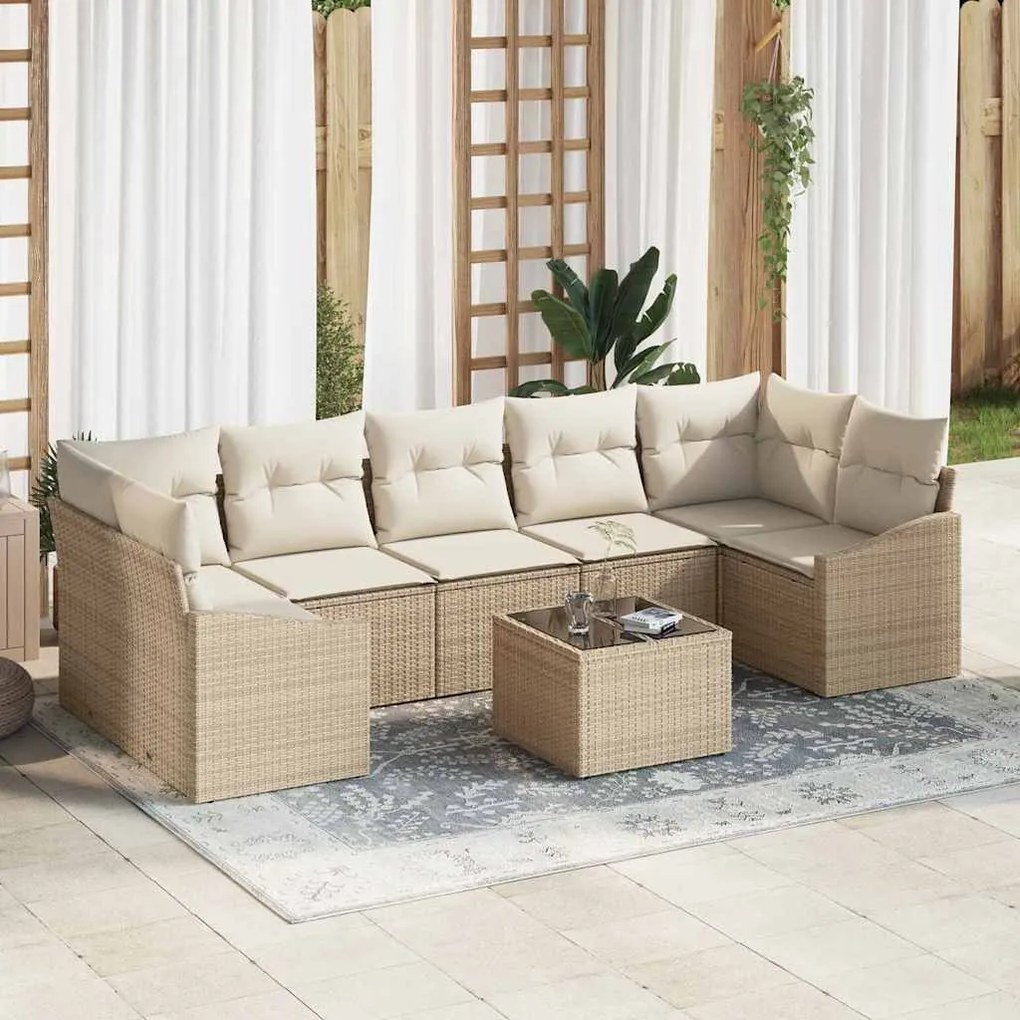 vidaXL Σετ Καναπέ Κήπου με μαξιλάρι 8 pcs Μπεζ, Κρέμα 55 x 55 x 37 εκ