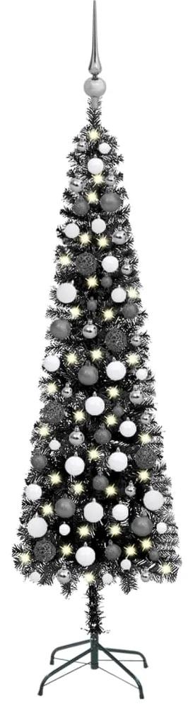 vidaXL Χριστουγεννιάτικο Δέντρο Slim με LED & Μπάλες Μαύρο 120 εκ.