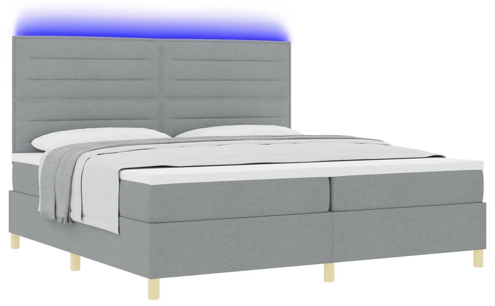 vidaXL Κρεβάτι Box Spring με Στρώμα & LED Φως Γκρι 200x200 εκ Υφασμάτινο