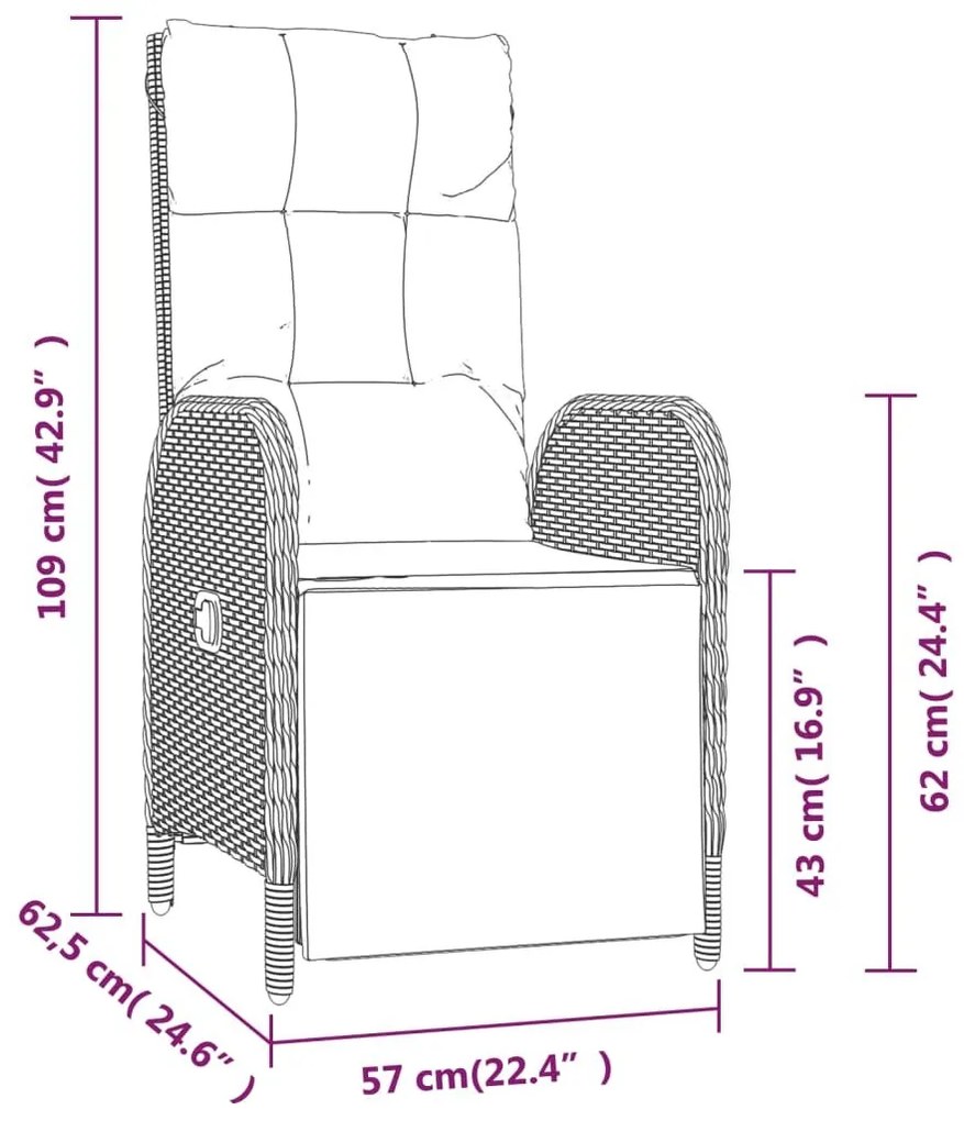 Καρέκλες Ανακλινόμενες 2 Τεμ. με Τραπέζι Μαύρες Συνθετικό Ρατάν - Μαύρο
