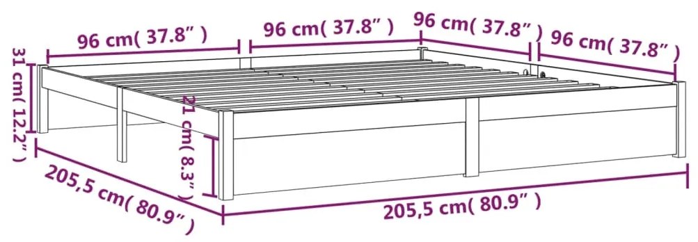 Σκελετός Κρεβατιού Χωρίς Στρώμα 200x200 εκ Μασίφ Ξύλο - Καφέ