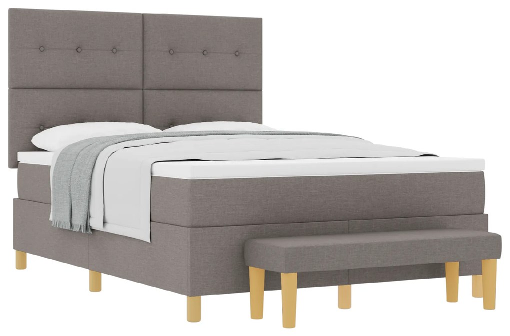 vidaXL Κρεβάτι Box Spring με Στρώμα & Παγκάκι Ταμπά 140x190 εκ Υφασμάτινο