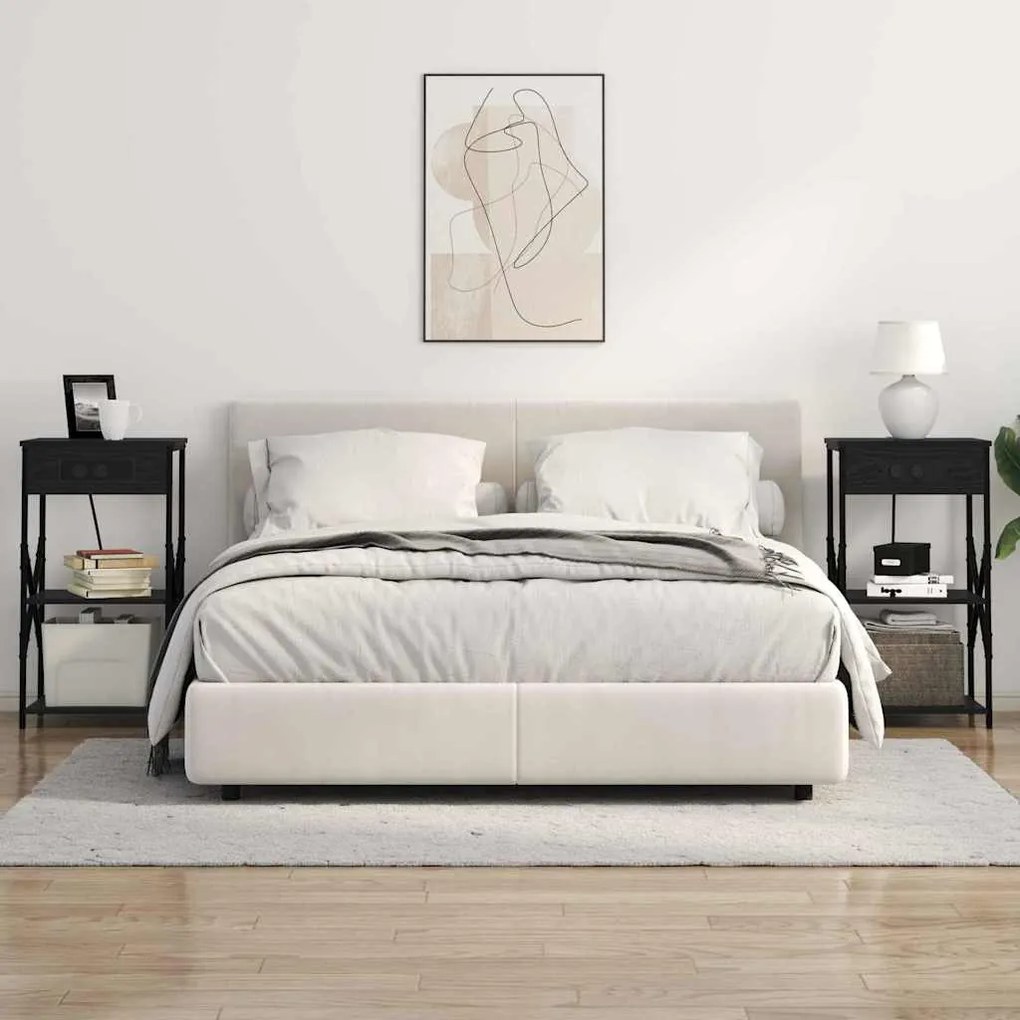 vidaXL Κομοδίνο με ράφι Μαύρη Οξυά 41 x 31 x 76 εκ. Επεξεργασμένο ξύλο