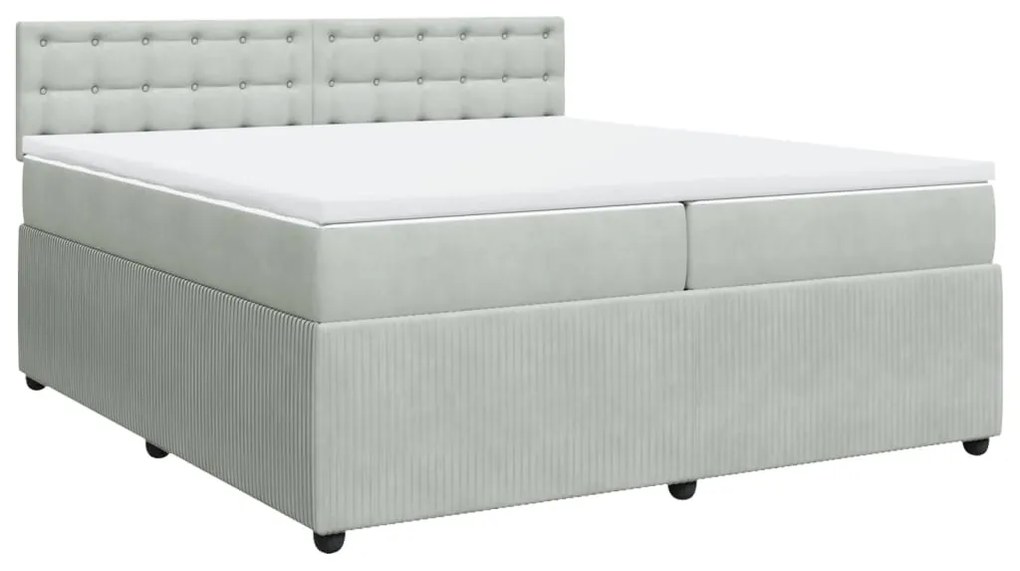 vidaXL Κρεβάτι Boxspring με Στρώμα Ανοιχτό Γκρι 200x200 εκ. Βελούδινο