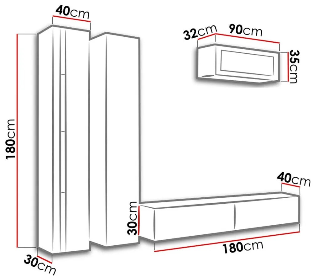 Σετ επίπλων Charlotte A133, Άσπρο, Γυαλιστερό λευκό, Ξεχωριστά μέρη, Με τραπέζι τηλεόρασης, 180x40cm, 99 kg | Epipla1.gr