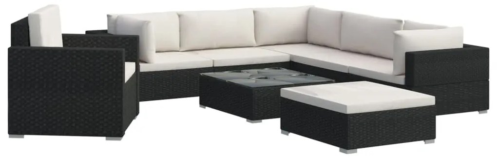 vidaXL Σαλόνι Κήπου 8 Τεμαχίων Μαύρο από Συνθετικό Ρατάν με Μαξιλάρια