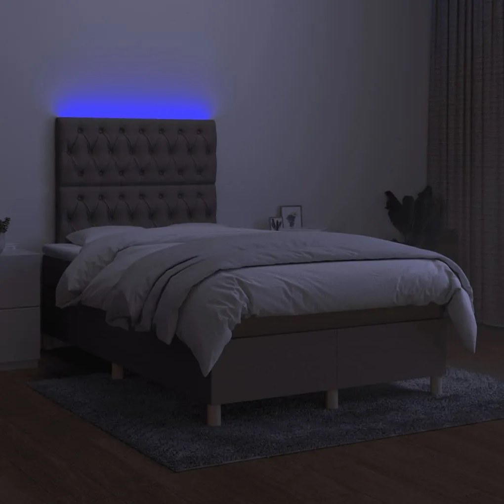 vidaXL Κρεβάτι Boxspring με Στρώμα & LED Taupe 120x190 εκ. Υφασμάτινο