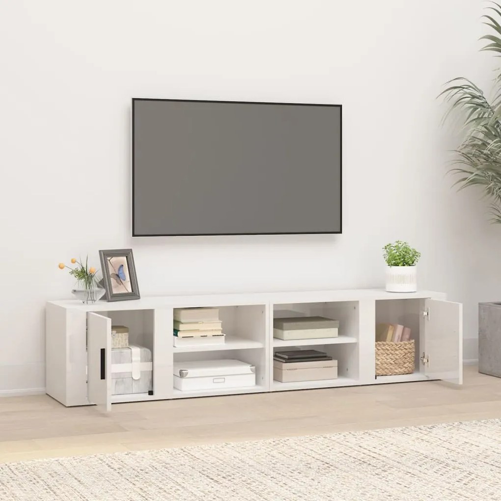 vidaXL Έπιπλα Τηλεόρασης2 τεμ. Γυαλιστ. Λευκό 80x31,5x36εκ. Επεξ. Ξύλο