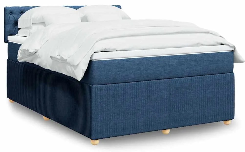 vidaXL Κρεβάτι Boxspring με Στρώμα Μπλε 140x200 εκ. Υφασμάτινο
