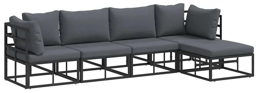 vidaXL Σετ Καναπέ Κήπου με μαξιλάρι 5 pcs Μαύρο Αλουμίνιο