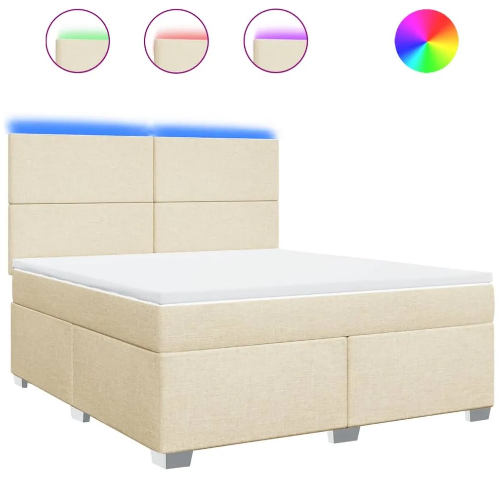 vidaXL Κρεβάτι Boxspring με Στρώμα Κρεμ 180x200 εκ. Υφασμάτινο