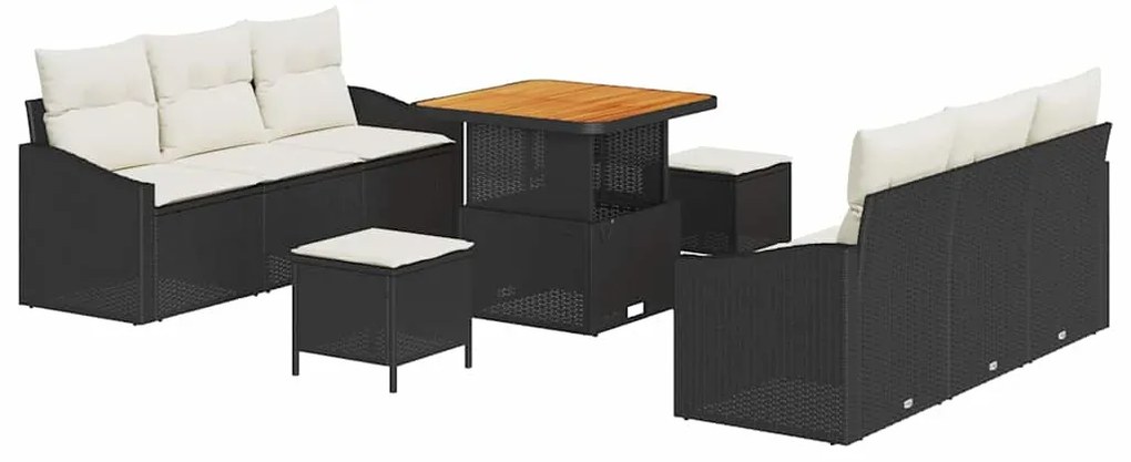 vidaXL Σετ Καναπέ Κήπου με μαξιλάρι 9 pcs Μαύρο Πολυ ράταν