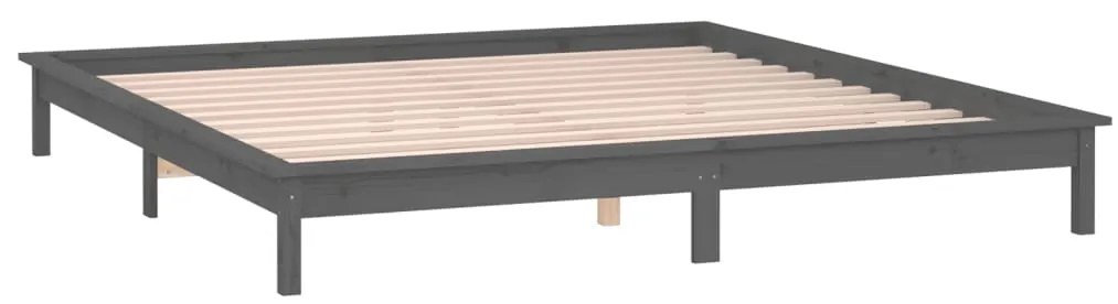 vidaXL Πλαίσιο Κρεβατιού με LED Γκρι 135 x 190 εκ. Διπλό Μασίφ Ξύλο