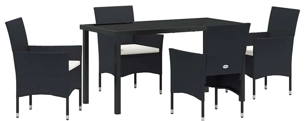 vidaXL Σέτ φαγητού για κήπο με μαξιλάρι 5 pcs Μαύρο Πολυ ράταν