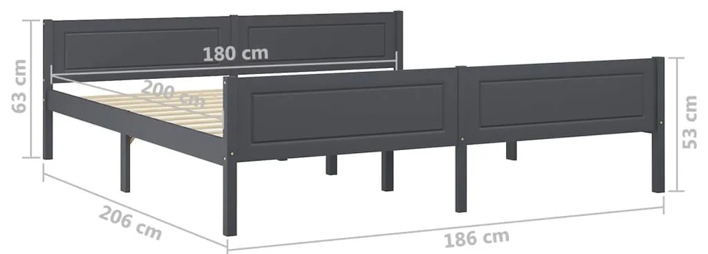 vidaXL Πλαίσιο Κρεβατιού Γκρι 180 x 200 εκ. από Μασίφ Ξύλο Πεύκου