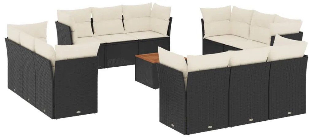 vidaXL Σαλόνι Κήπου 13 τεμ. Μαύρο από Συνθ. Ρατάν με Μαξιλάρια