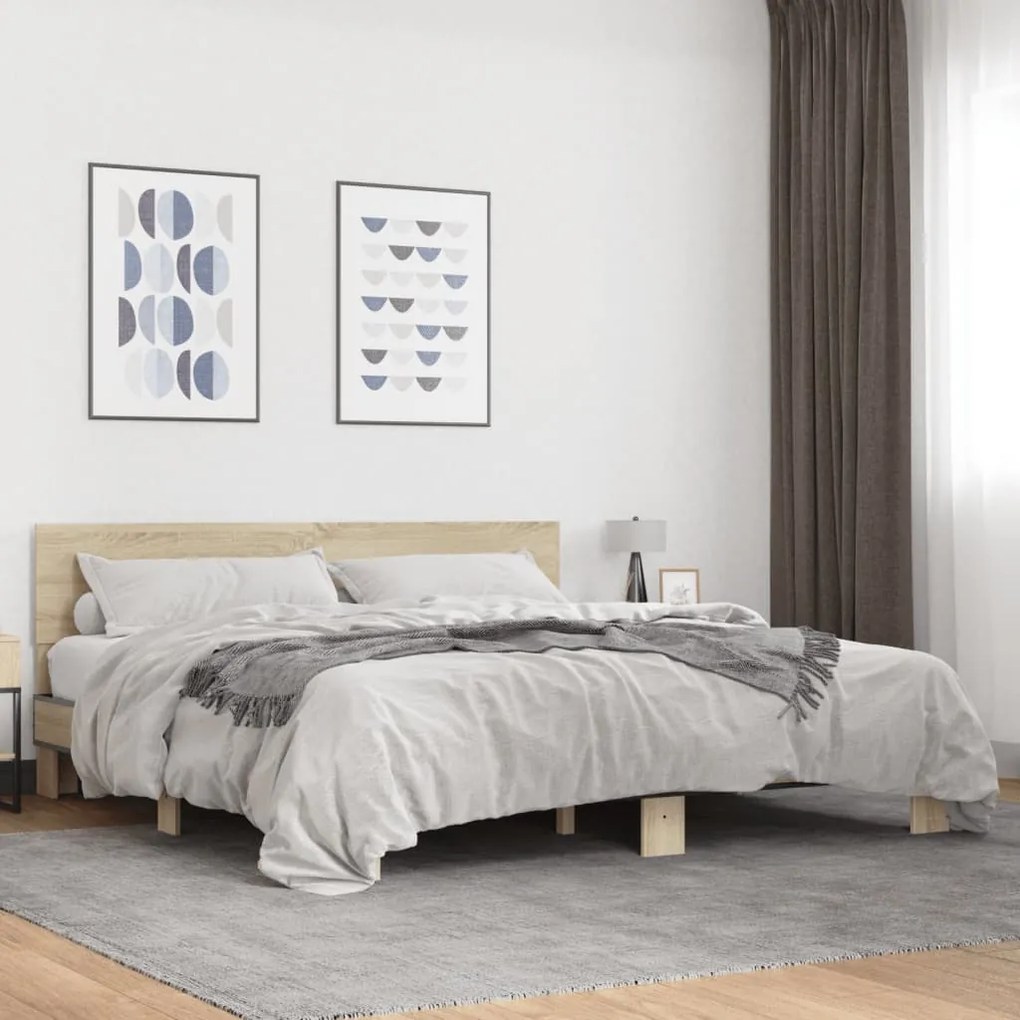 vidaXL Πλαίσιο Κρεβατιού Sonoma Δρυς 180x200 εκ. Επεξ. Ξύλο &amp; Μέταλλο