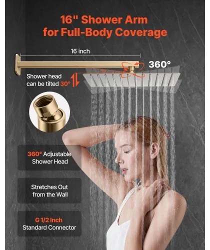 VEVOR Shower Faucet Set 10&quot; Square Rain Shower Head and Hand Set Brushed Gold