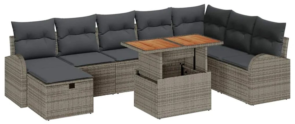 vidaXL Σετ Καναπέ Κήπου Ρυθμιζόμενο ύψος 9 pcs Γκρι συνθετικό ρατάν