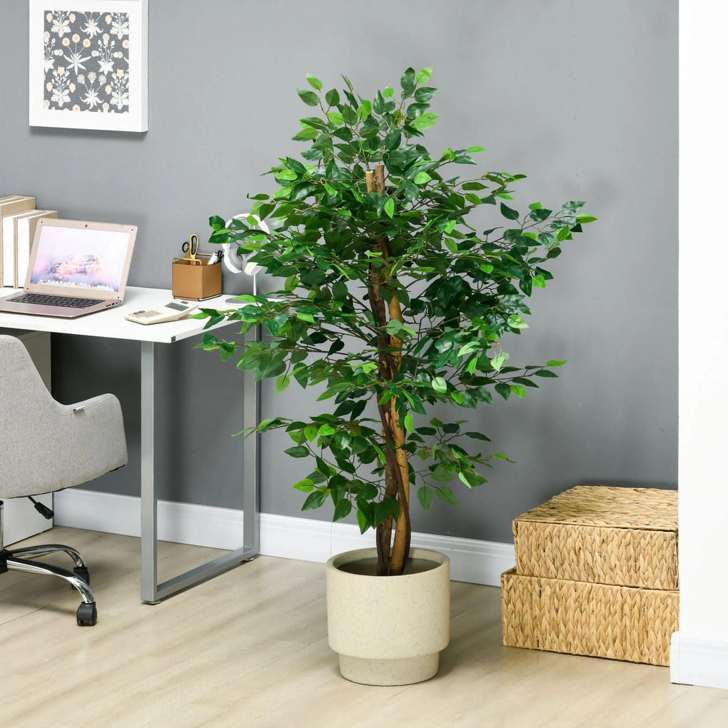 Τεχνητό δέντρο Ficus, ρεαλιστικό, ύψος 150 cm, με γλάστρα, Πράσινο