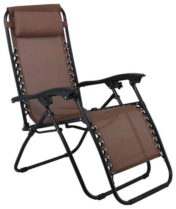 SUPER RELAX Πολυθρόνα με Υποπόδιο, Μέταλλο Βαφή Ανθρακί, Textilene Καφέ 165x65x112cm (Σετ 2 ΤΕΜ)