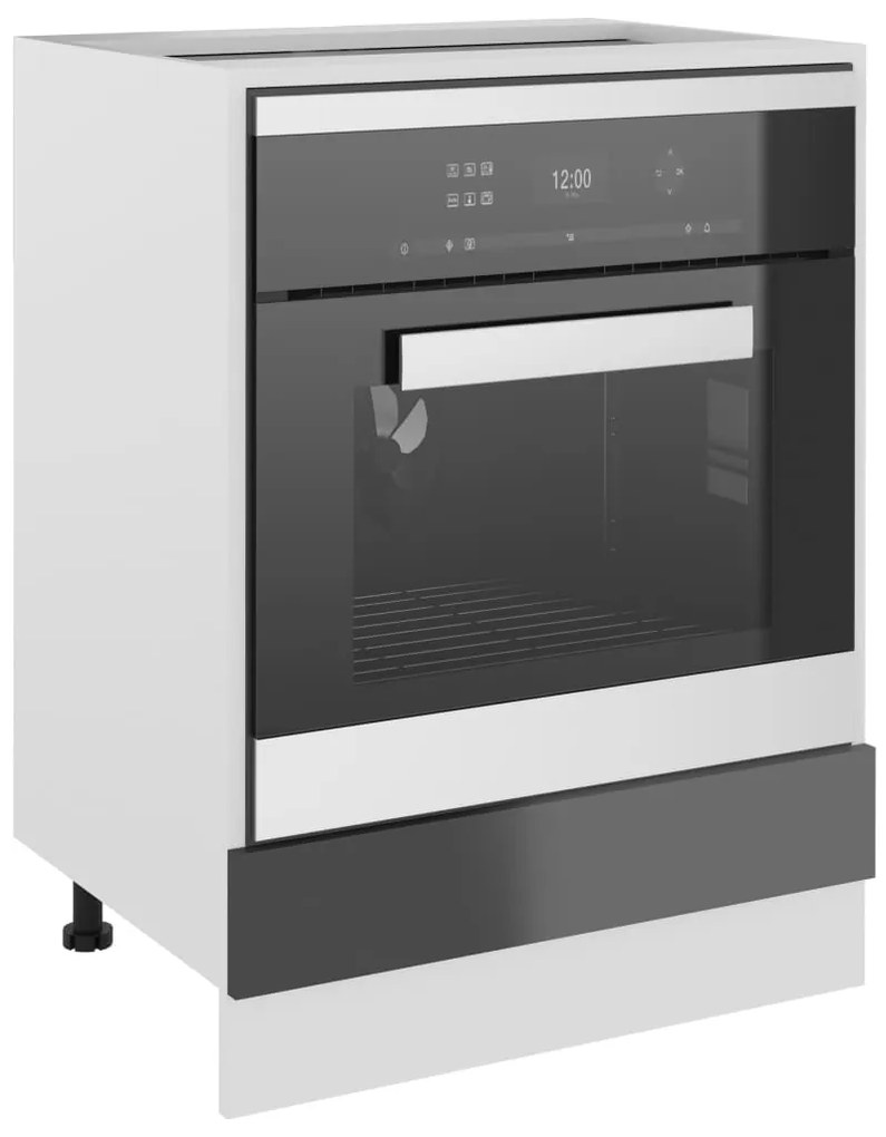 vidaXL Ντουλάπι για Φούρνο Γυαλιστερό Γκρι 60x46x81,5 εκ. Μοριοσανίδα