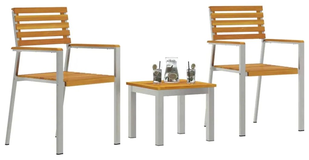 vidaXL Σέτ φαγητού για κήπο 3 pcs Καφέ Στερεό Ξύλο Ακακίας