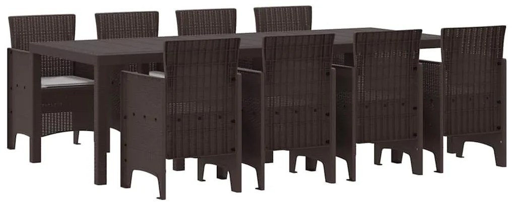 vidaXL Σέτ φαγητού για κήπο 9 pcs Καφέ Rattan Polt
