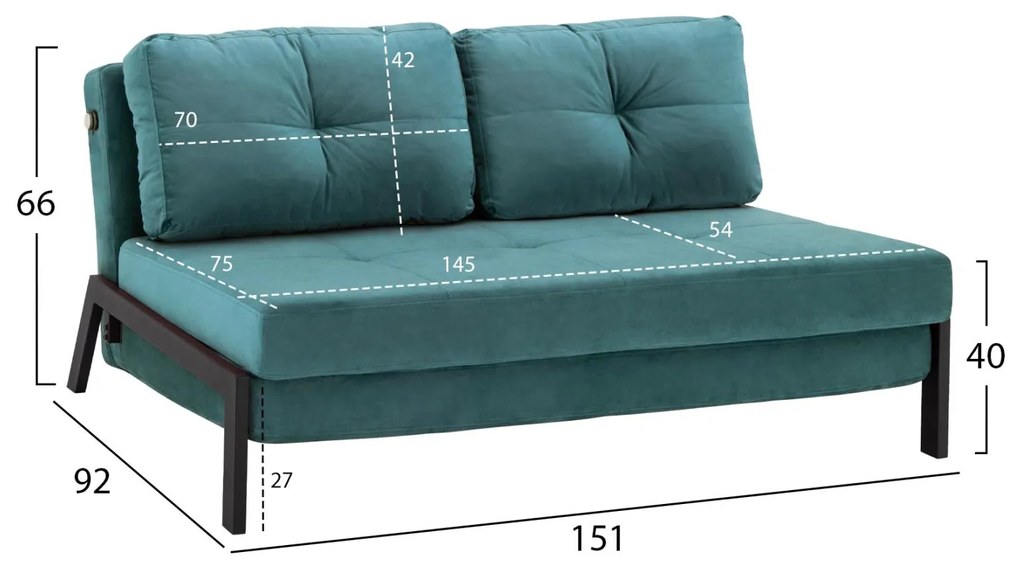Καναπές - Κρεβάτι Constance 2½θέσιος Βελούδο Μέντα 151x92x66Υ εκ. 151x92x66 εκ.
